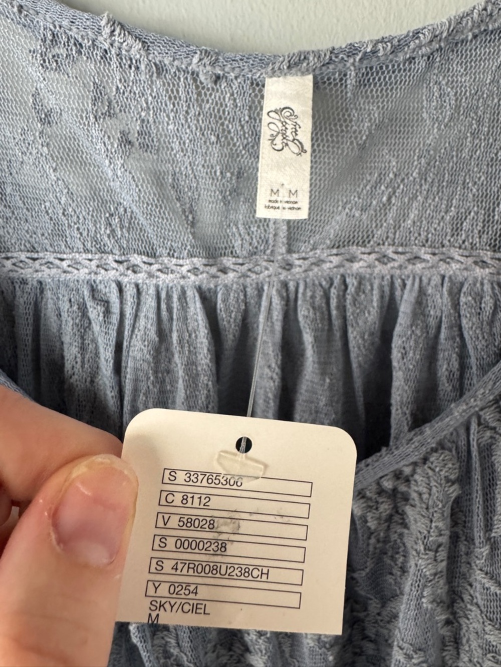 FREE PEOPLE LOST IN AUSTIN GREY BLUE ROMANTIC LACE TOP SZ M NWT - Picture 4 of 4